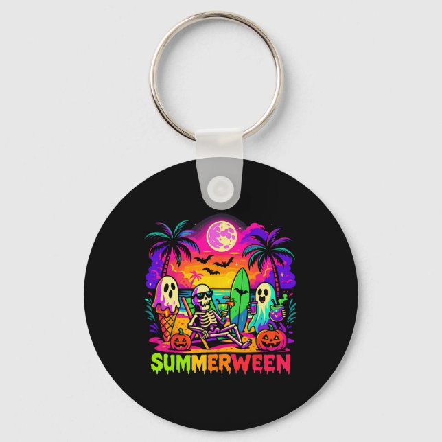 Chaveiro Summer Halloween Skeleton Ghost Beach (Frente)