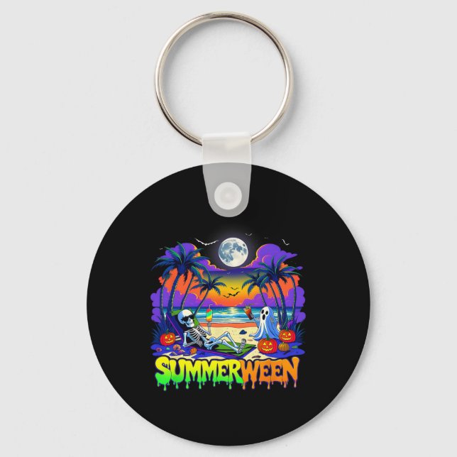 Chaveiro Summerween Skeleton Ghost Beach Funny Spooky Hallo (Frente)
