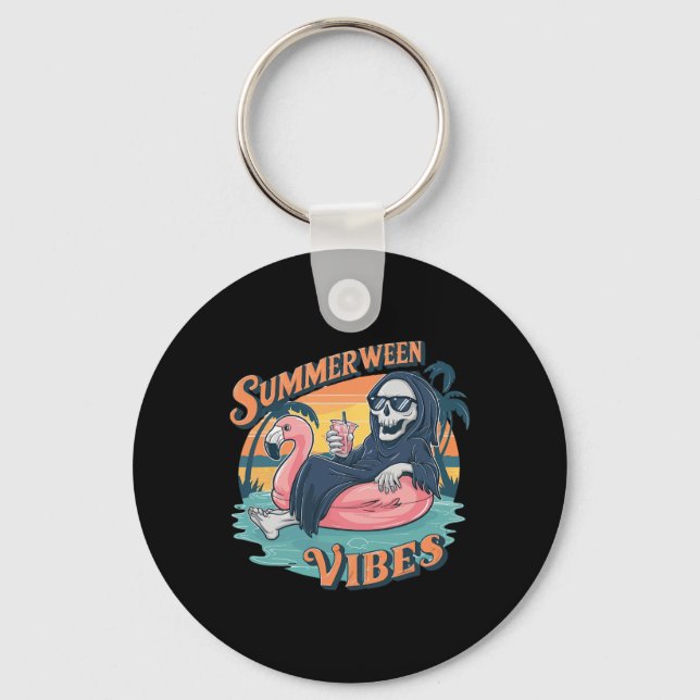 Chaveiro Summerween Vibes Skeleton Flamingo Float Summer Ha (Frente)