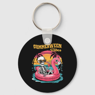 Chaveiro Summerween Vibes Skeleton Flamingo Spooky Hallowee