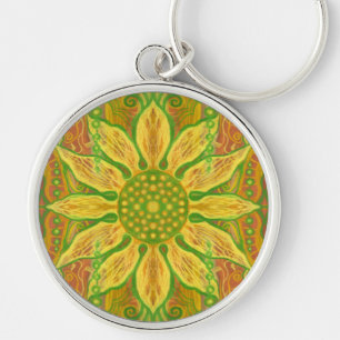 Chaveiro Sun Flower bohemian art amarelo laranja verde