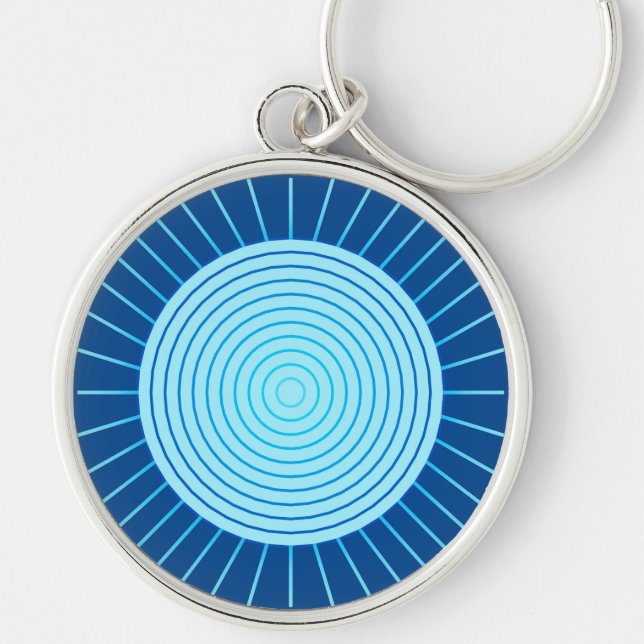 Chaveiro Sunburst Geométrico Moderno - Azul Cobalto e Aqua (Frente)