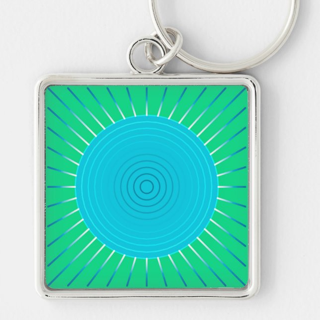 Chaveiro Sunburst Geométrico Moderno - Azul e Verde-Jade (Frente)