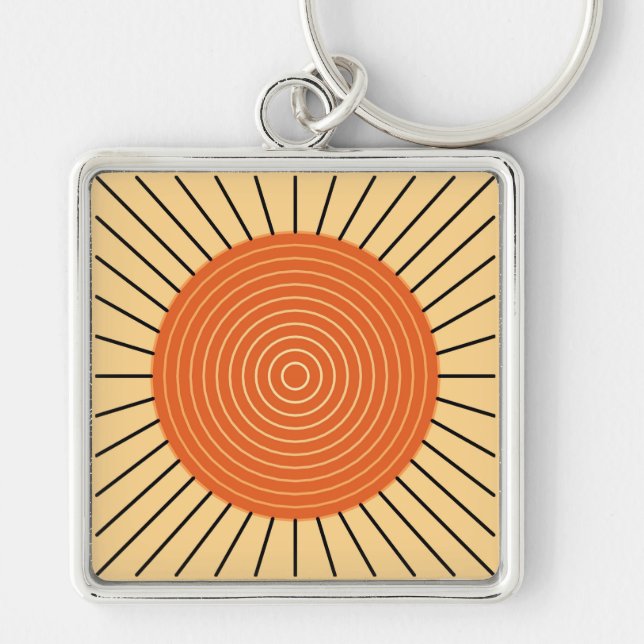 Chaveiro Sunburst Geométrico Moderno - Laranja Mandarina (Frente)