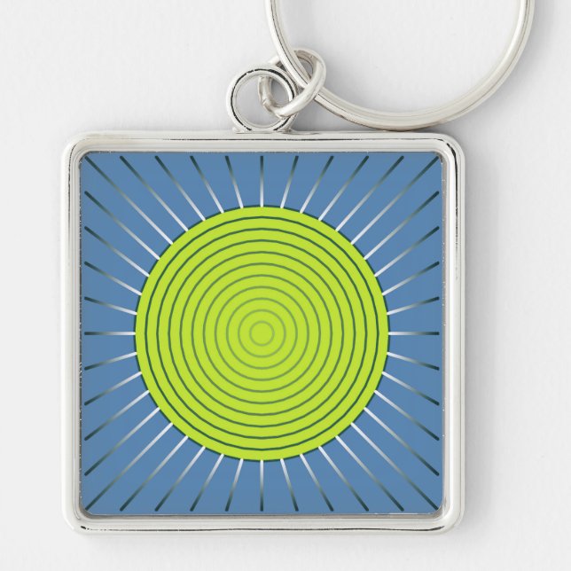 Chaveiro Sunburst Geométrico Moderno - Limão e Azul Denim (Frente)