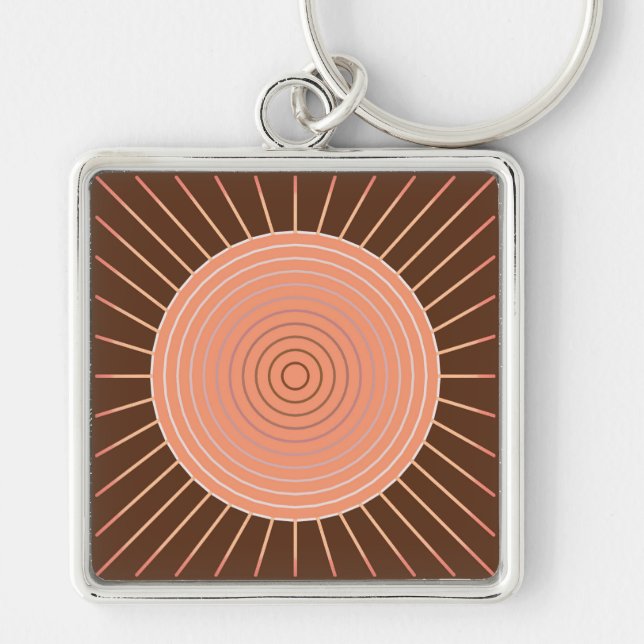 Chaveiro Sunburst Geométrico Moderno - Peach e Brown (Frente)