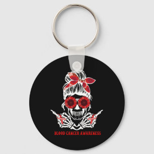 Chaveiro Sunflower Messin Skull Red Ribbon Cancer sanguíneo