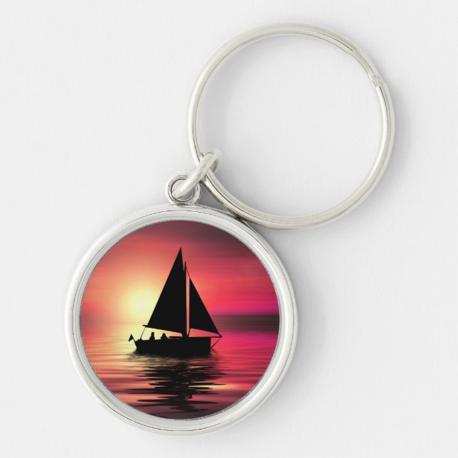Chaveiro Sunset, Barco à vela no mar-39186 (Frente)