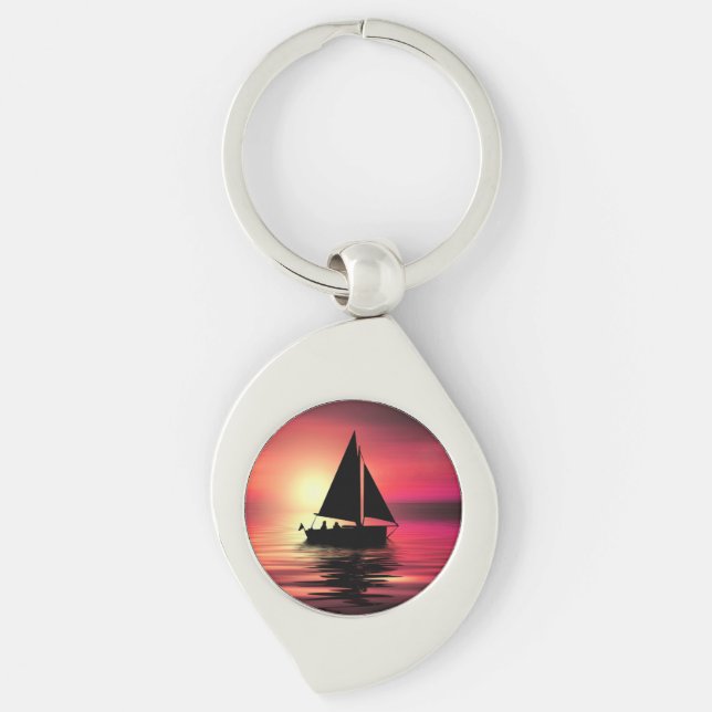 Chaveiro Sunset, Barco à vela no mar-39186 (Frente)