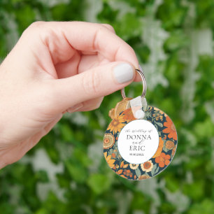 Chaveiro Sunset Blooms: Casamento Floral Laranja da Vintage