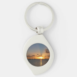Chaveiro Sunset com Imagem de Paisagem Tropical de Barcos d