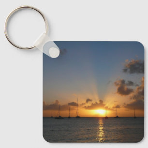 Chaveiro Sunset com Imagem de Paisagem Tropical de Barcos d