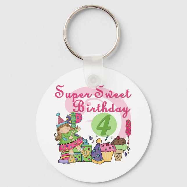 Chaveiro Super Sweet 4th Birthday T-shirts e presentes (Frente)