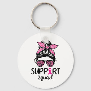 Chaveiro Suportar Cancer de Mama Cor-de-Rosa com Pedra Quad