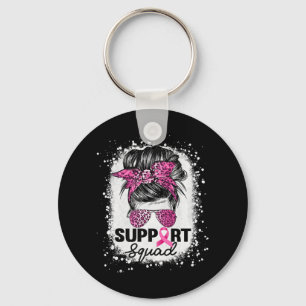Chaveiro Suportar Cancer de Mama Cor-de-Rosa com Pedra Quad