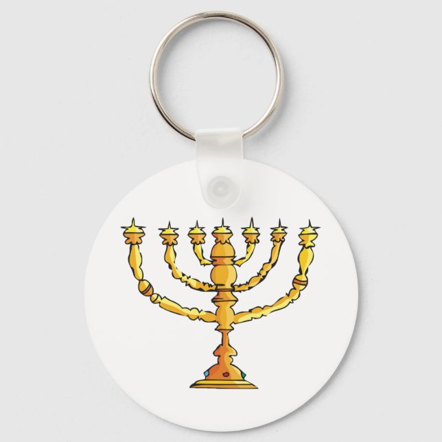 Chaveiro Suporte de Vela Judaico Menorá Dourada (Frente)