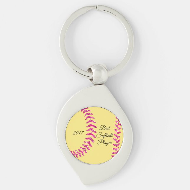 Chaveiro Suportes De Softball Com Minúscula Rosa (Frente)