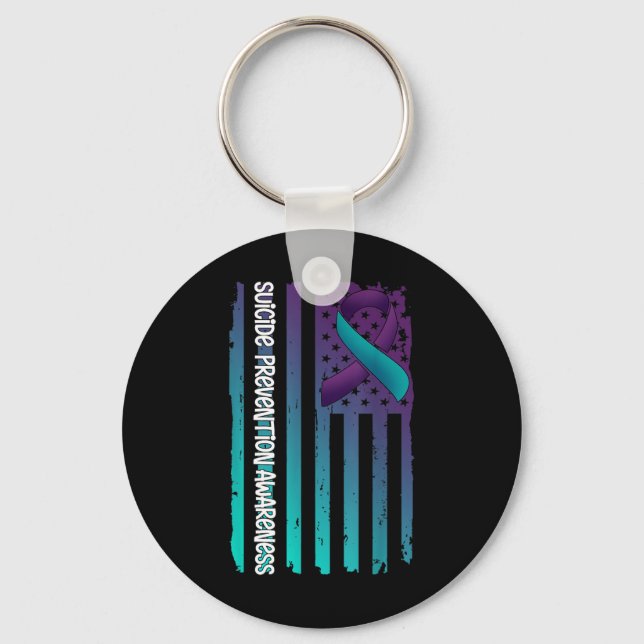 Chaveiro Support American Flag Ribbon Suicide Awareness For (Frente)