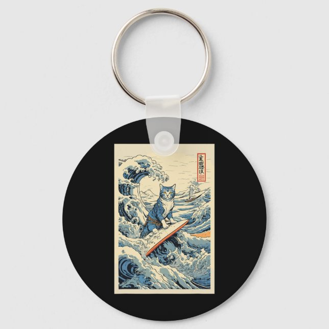 Chaveiro Surfing Cat Hokusai Excelente Wave Off Kanagawa Ja (Frente)
