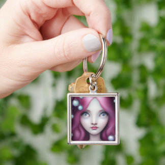 Chaveiro Surrealismo Pop Personalizado Menina Cabelo Rosa P