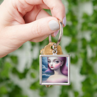 Chaveiro Surrealismo Pop Personalizado Nuvens Garota