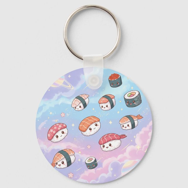 Chaveiro Sushi Flying in Pastel Galaxy Sky (Verso)