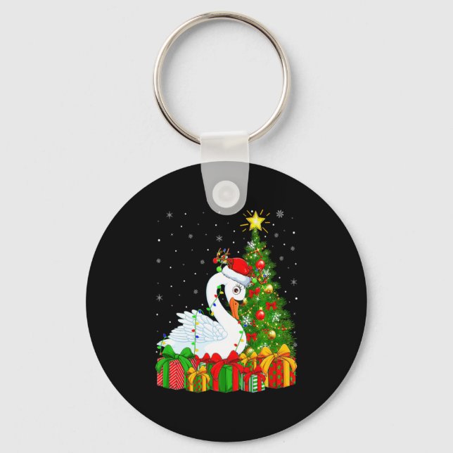 Chaveiro Swan Bird Xmas Holiday Santa Swan Christmas Tree  (Frente)