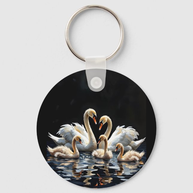 Chaveiro Swan Family on Black Lake Artwork (Frente)