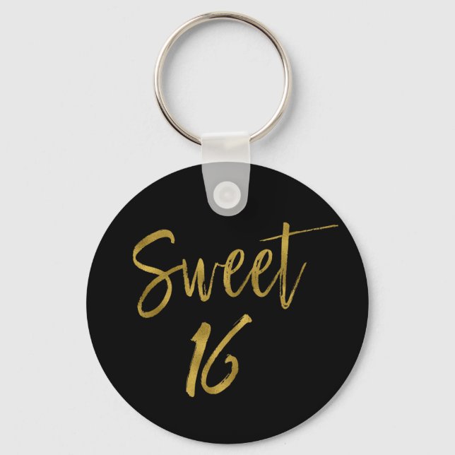Chaveiro Sweet 16 Birthday Gold Foil Key Chain (Frente)
