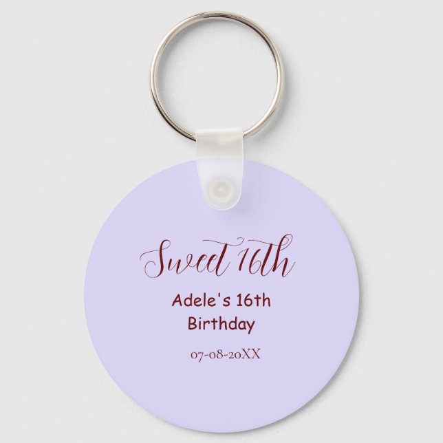 Chaveiro Sweet 16th birthday purple pastel mauve retro name (Frente)