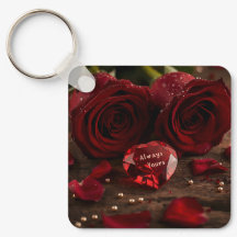 Sweet Red Rose Romantic Valentine Heart Keychain