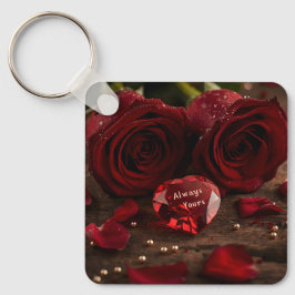 Chaveiro Sweet Red Rose Romantic Valentine Heart Keychain