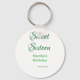 Chaveiro Sweet Sixteen green name date calligraphy boho ret
