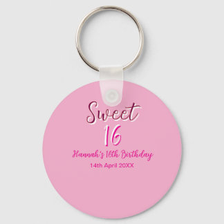 Chaveiro Sweet sixteen pink white name date bold letter mar