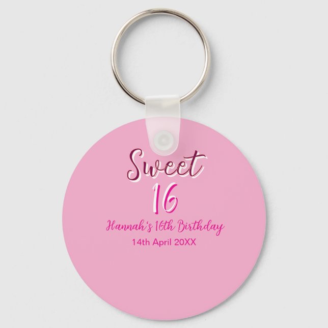 Chaveiro Sweet sixteen pink white name date bold letter mar (Frente)