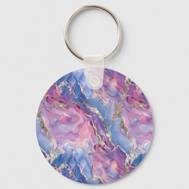 Chaveiro Swirling Pattern of Marbled Effect Pink and Blue (Frente)