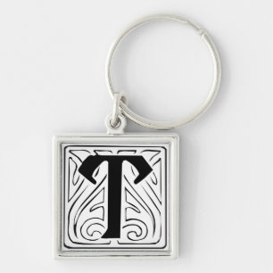 Chaveiro T Monogramm schwarz weiß Schlüsselanhänger