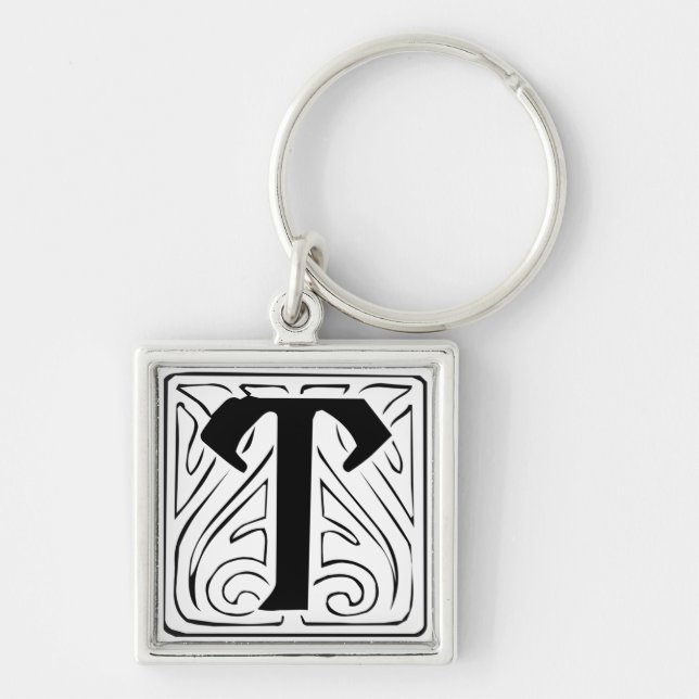 Chaveiro T Monogramm schwarz weiß Schlüsselanhänger (Frente)