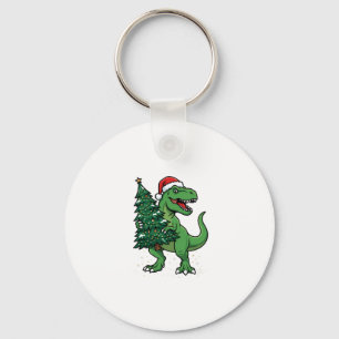 Chaveiro T-Rex de Natal Carregando Árvore de Natal