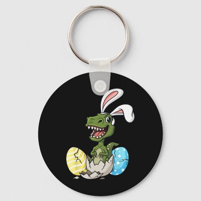 Chaveiro T Rex do Dia de Páscoa Com Orelhas de Coelho Ovos  (Frente)