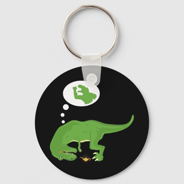 Chaveiro T-rex engraçado, Lâmpada do Gênio, Braços Curtos,  (Frente)