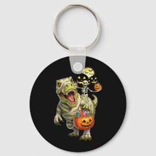 Chaveiro T-Rex Halloween e Esqueleto Fantasma Montando Múmi