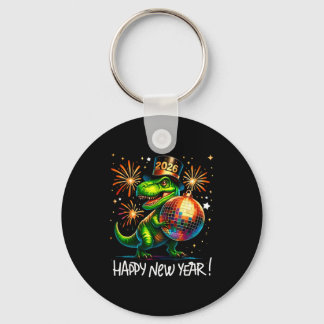 Chaveiro T Rex Happy New Year 2026 Disco Ball Fireworks Tee