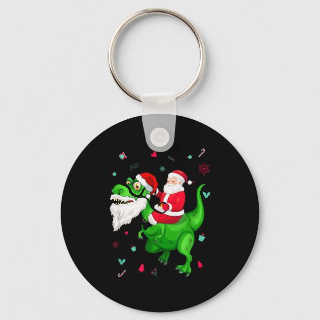Chaveiro T-rex Santa Ride Funny Ugly Christmas Toddler_kids (Frente)