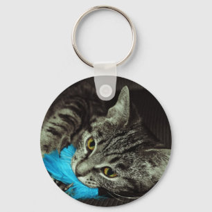 Chaveiro Tabby Cat com pena de Shirley Taylor