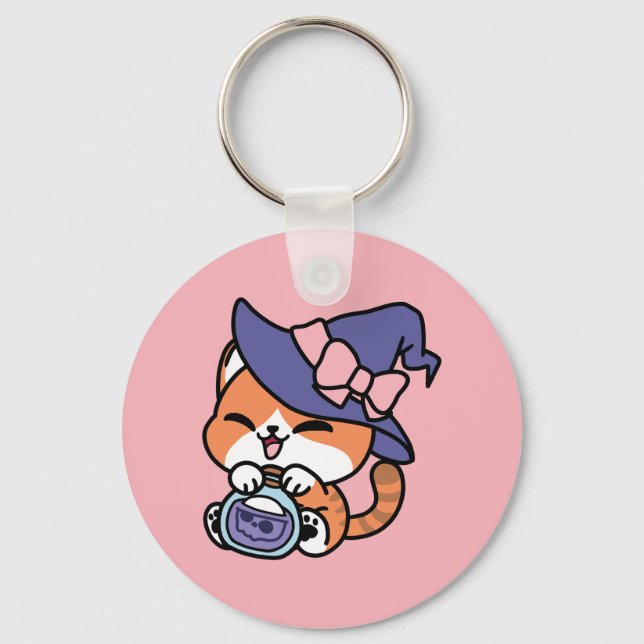 Chaveiro Tabby Witch Brew – Cute Halloween Cat Design (Frente)