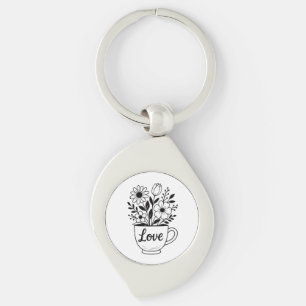 Chaveiro Taça bonito de chá preto com Design de flores
