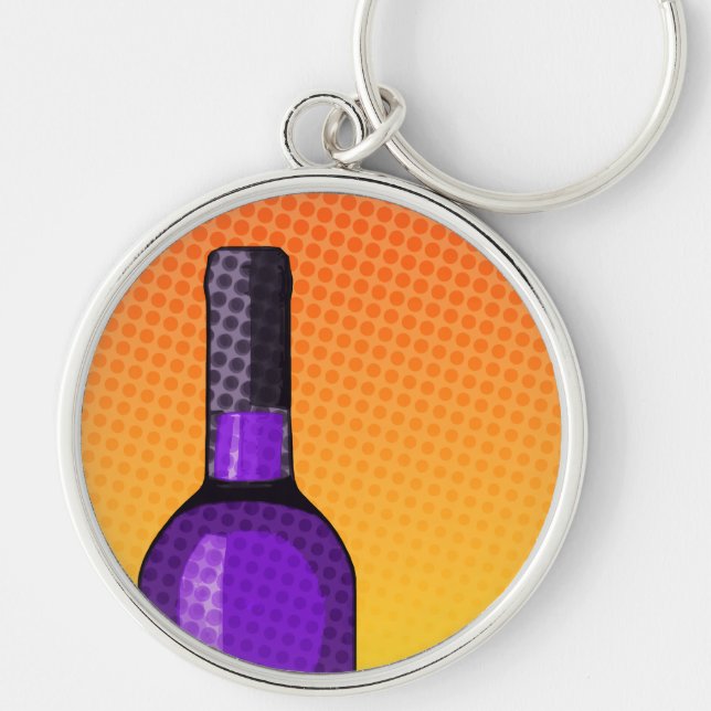 Chaveiro taça e garrafa de vinho em banda desenhada (Frente)