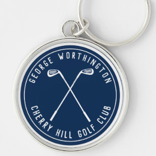Chaveiro Taco de golfe personalizado clássico azul-marinho