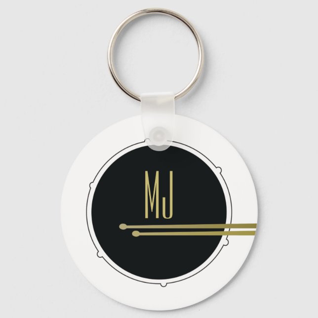 Chaveiro Tambores de música, preto e branco moderno, monogr (Frente)